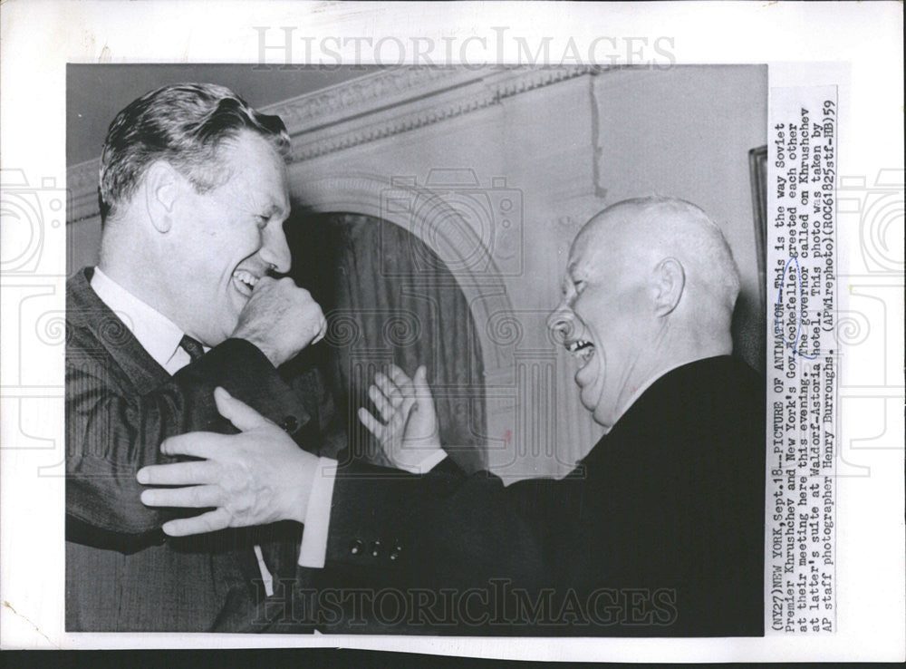 1958 Press Photo Nelson Rockefeller New York Governor Soviet Premier Khrushchev - Historic Images