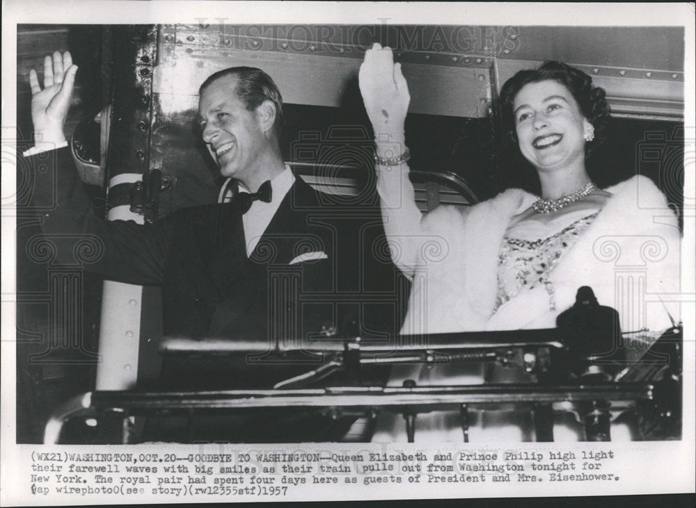 1957 Press Photo Elizabeth II United Kingdom Queen Husband Prince Philip Duke - Historic Images