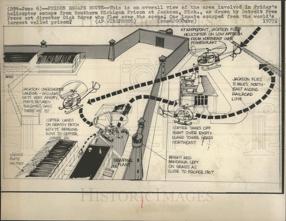 1975 Press Photo View Of Area Involved In Helicopter Escape From Prison Michigan - Historic Images