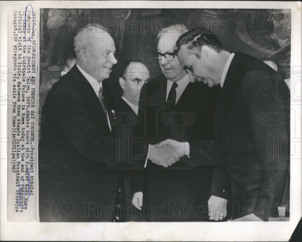 1967 Press Photo Nikolai Viktorovich Podgorny Soviet Union President With Aldo - Historic Images