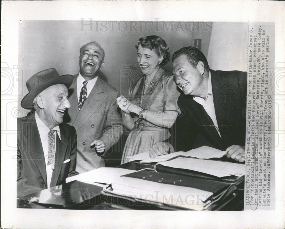 1952 Press Photo Durante Truman Start Rehearsal For Act On TV All Star Revue - Historic Images