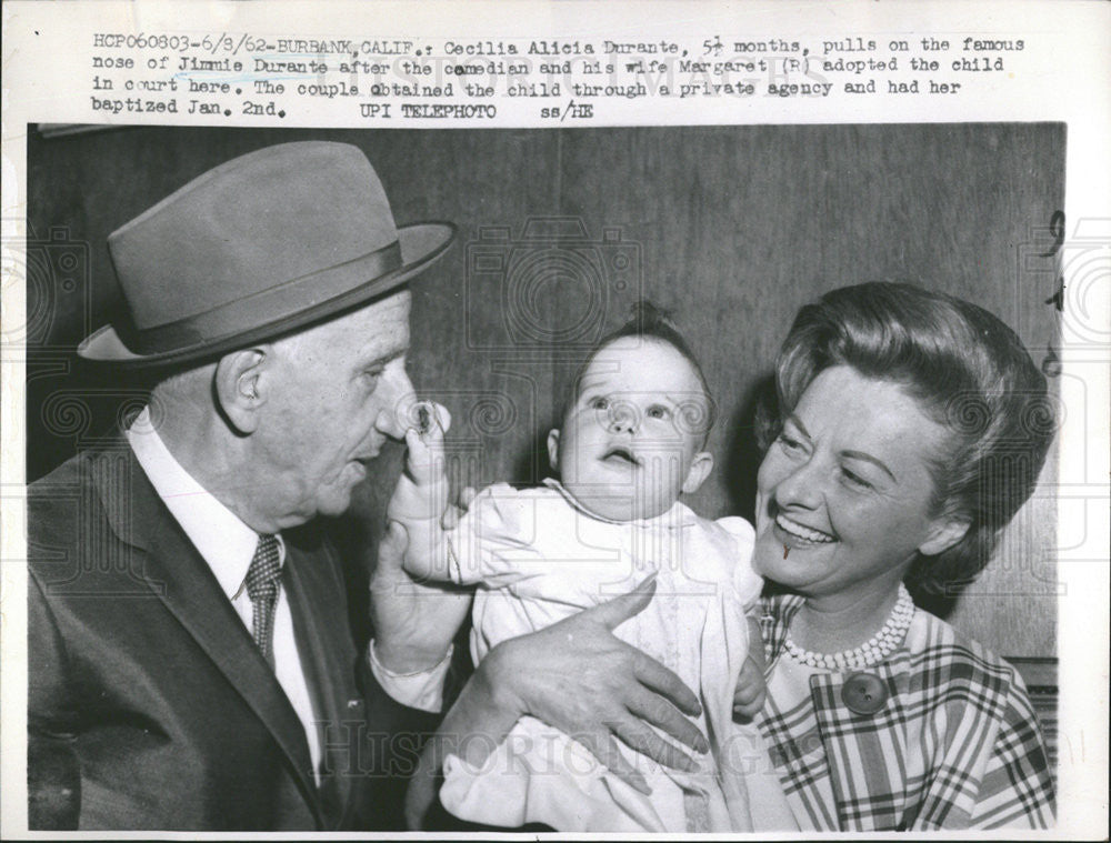 1962 Press Photo Durante  Comedian Wife Margaret Adopted Child In Court - Historic Images