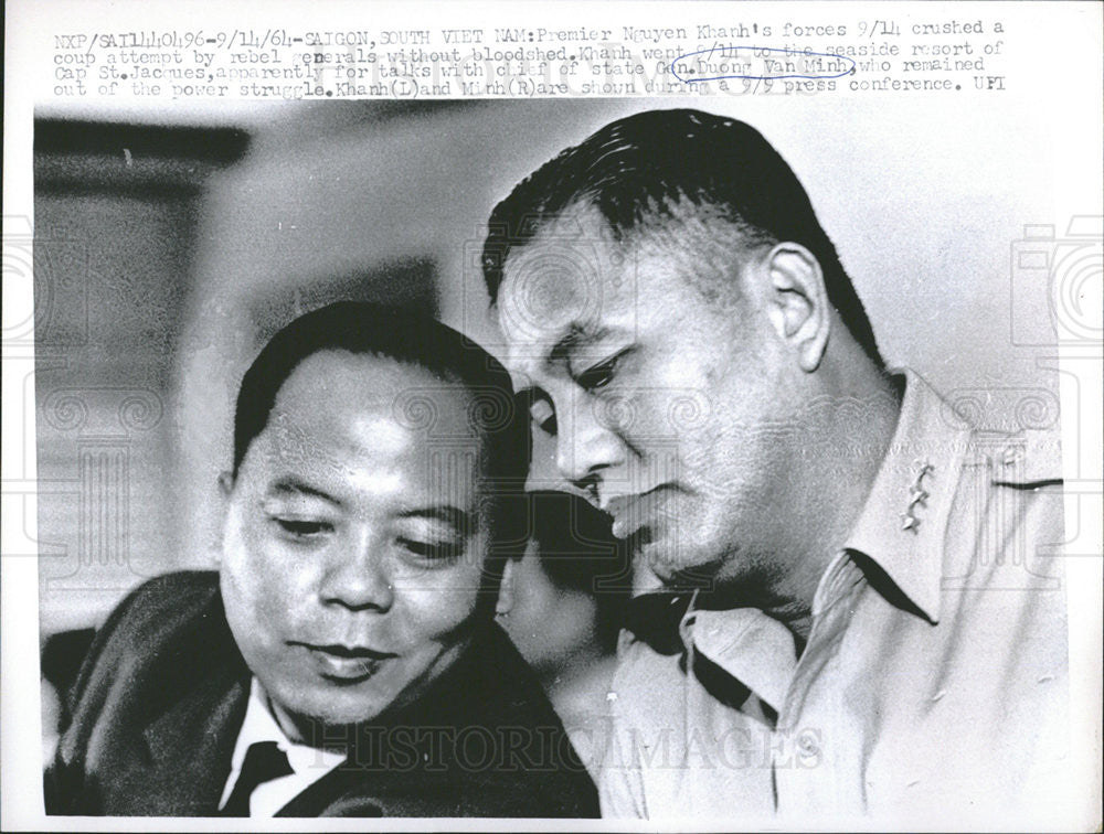 1964 Press Photo Duong Van Minh Vietnamese general Premier Nguyen Khanh Press - Historic Images