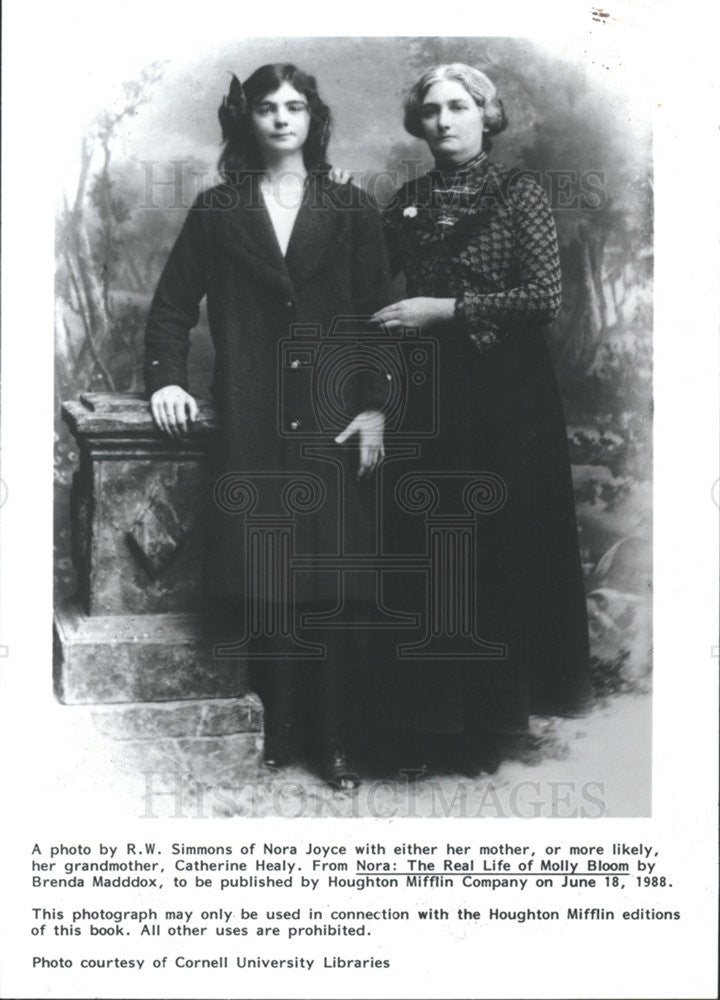 1988 Press Photo James Joyce&#39;s (author) wife Nora and relative Brenda Maddox. - Historic Images