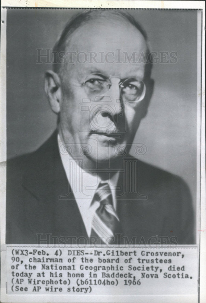 1966 Press Photo Dr. Gilbert Grosvenor Chairman National Geographic Society - Historic Images