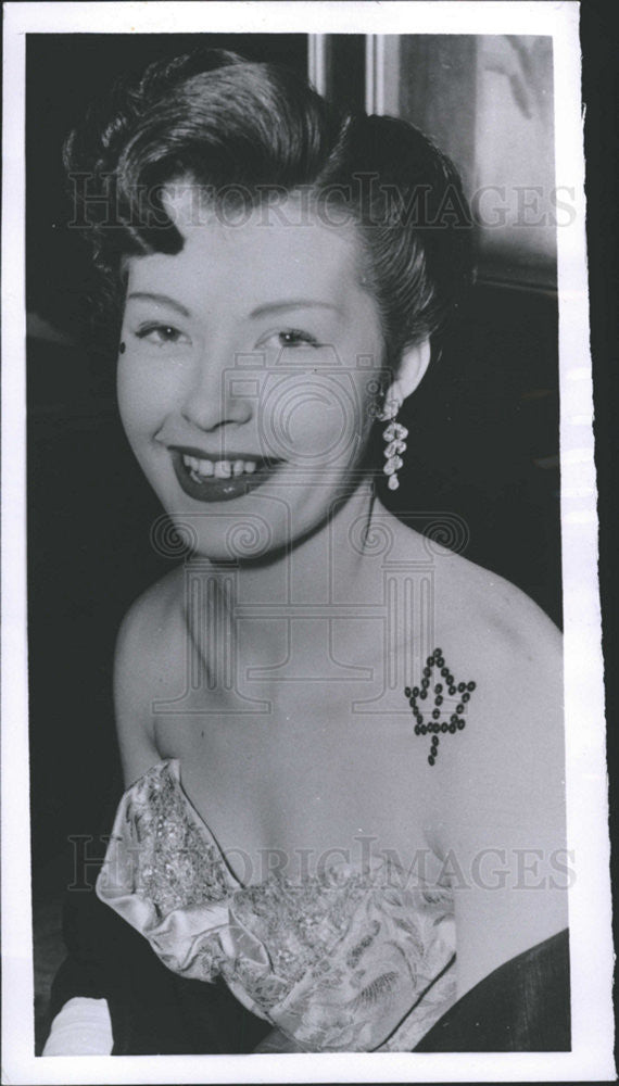 1955 Press Photo Singer Patti Lewis Shows Off Her Canadian Pride With Sequins - Historic Images