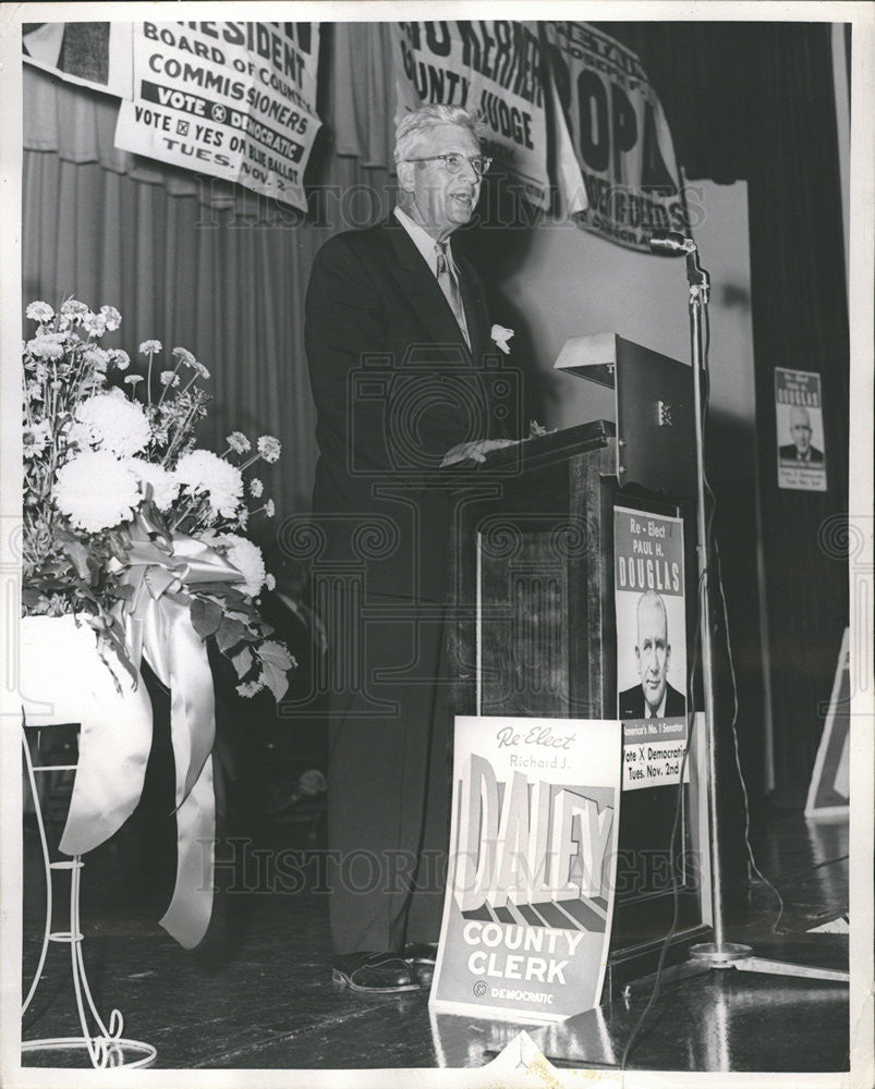 1954 Press Photo  Senator Paul Douglas (D-Ilinois) at Democratic Rally - Historic Images