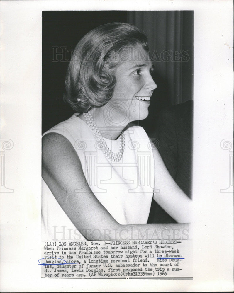 1965 Press Photo Sharman Douglas hostess to Princess Margaret Lord Showdon. - Historic Images