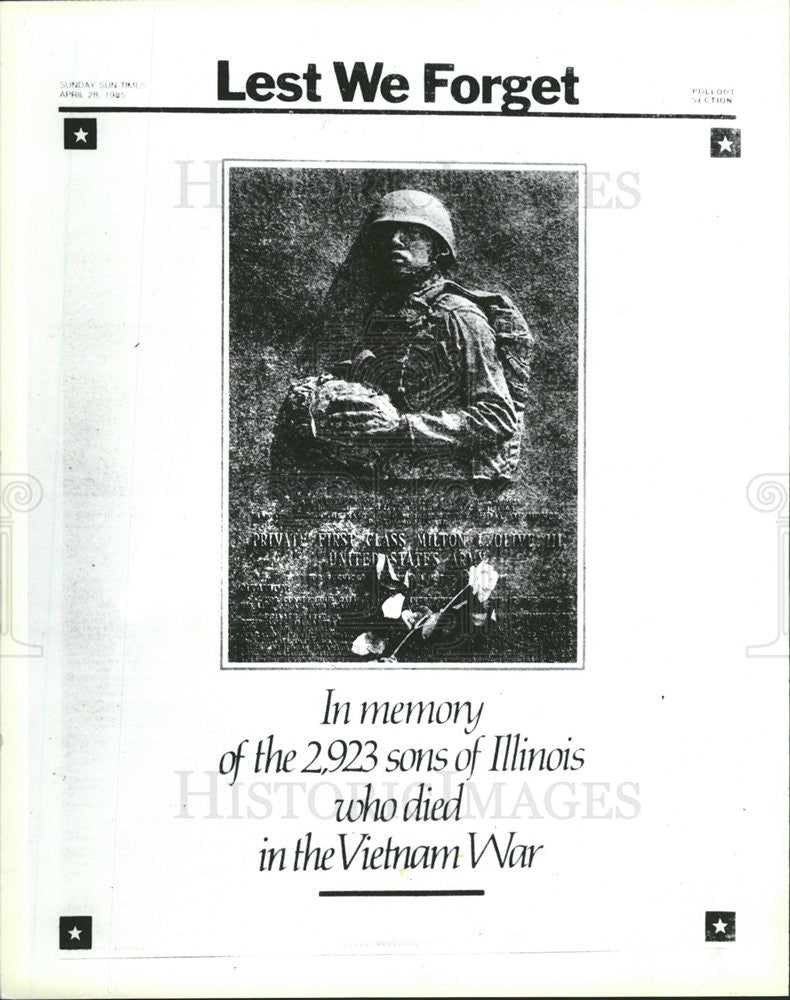 1985 Press Photo Lest We Forget Norm Schaefer Page Design Vietnam War Award - Historic Images