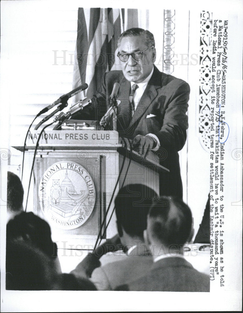1965 Press Photo BK Nehru, Indian Ambassador to the US, National Press Club - Historic Images