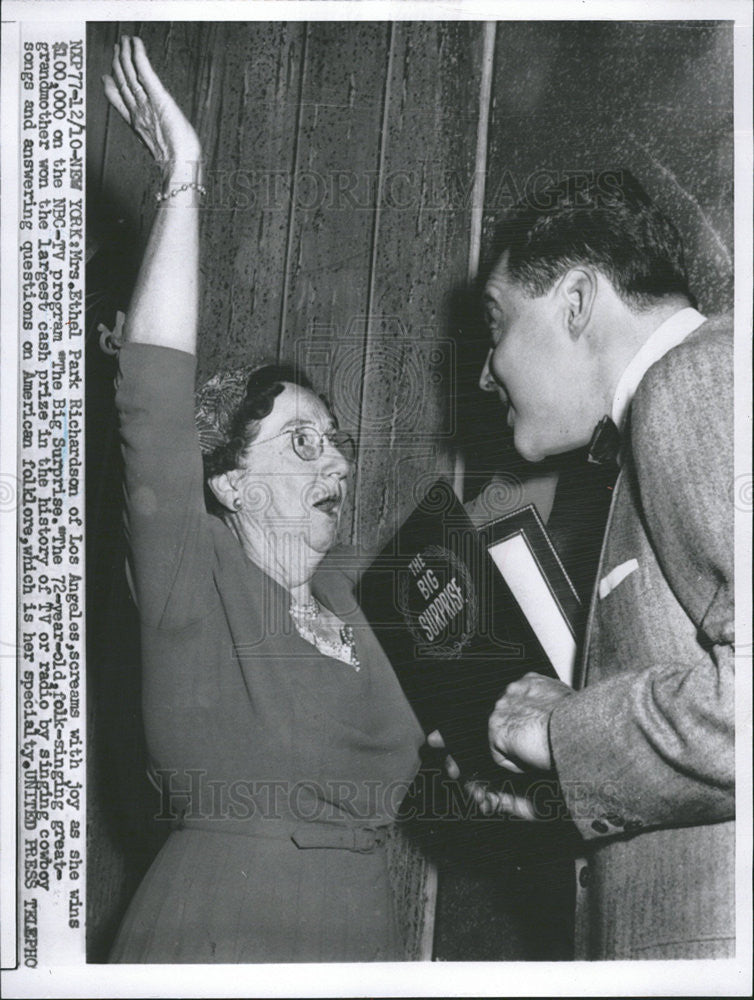 Press Photo Ethel Park Richardson NBS TV Game Show &quot;The Big Surprise&quot; Contestant - Historic Images