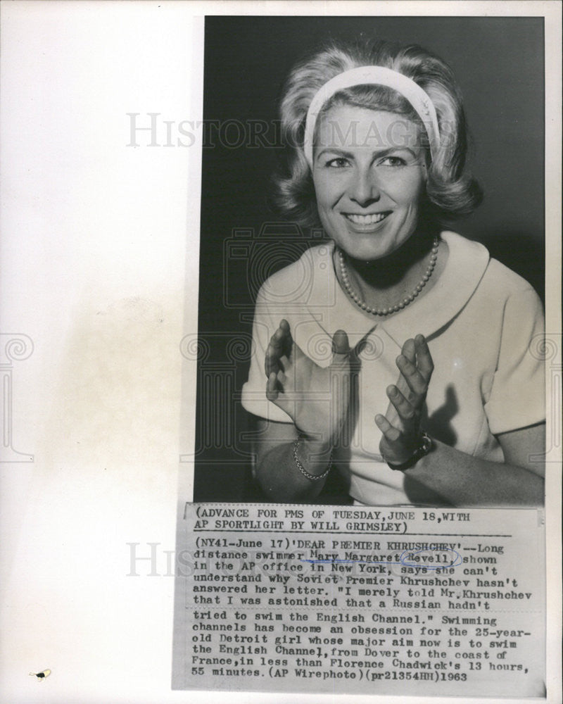 1963 Press Photo Mary Margaret Revell Long Distance Swimmer - Historic Images