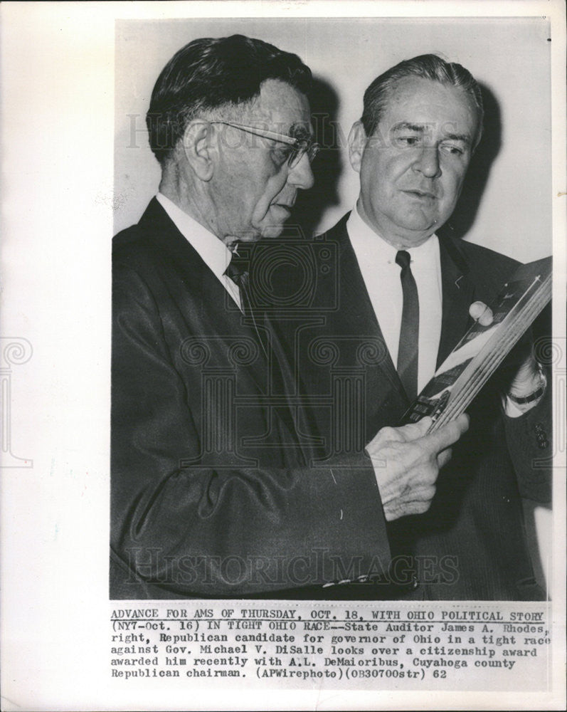 1962 Press Photo James Rhodes State Auditor Republican Candidate Ohio Governor - Historic Images