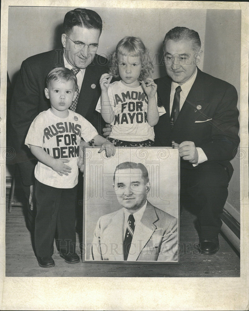 1955 Press Photo Bernard C. Prusinski Alderman Candidate John Brien Bobby Domek - Historic Images