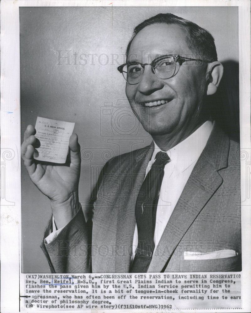 1962 Press Photo Benjamin Ben Reifel First Indians Congress Lakota Sioux - Historic Images