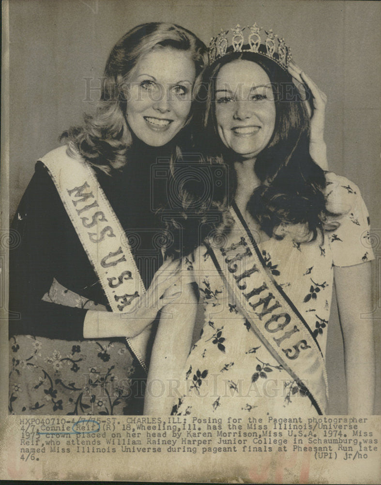 1975 Press Photo Connie  Relf Miss Illinois Universe Karen Morrison U.S.A. - Historic Images