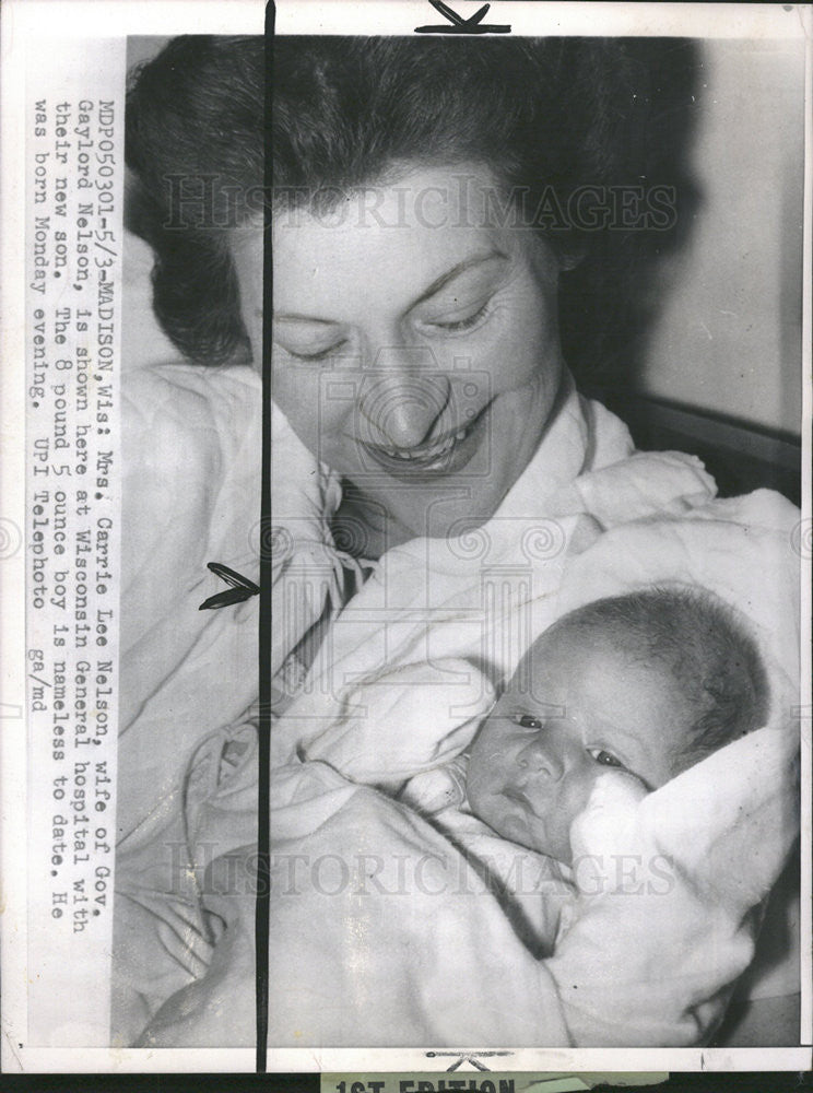 1961 Press Photo Carrie Lee Nelson, Governor of Wisconsin&#39;s Wife, Newborn Son - Historic Images