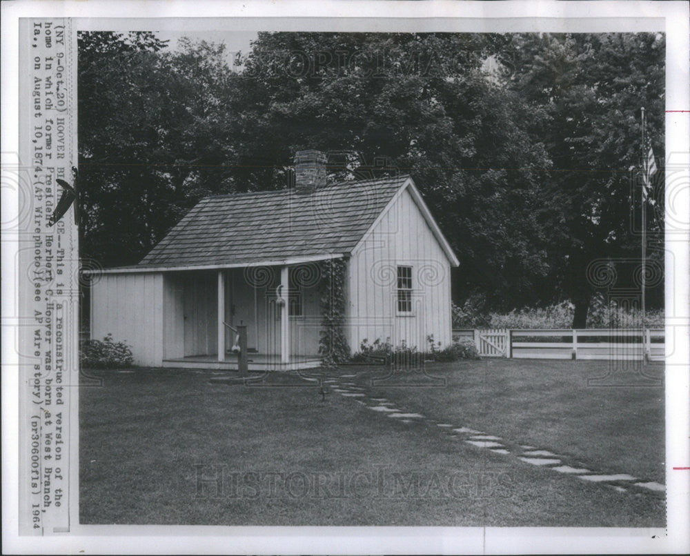 1964 Press Photo Reconstructed Birthplace Home of Herbert Hoover, West Branch Iowa - Historic Images