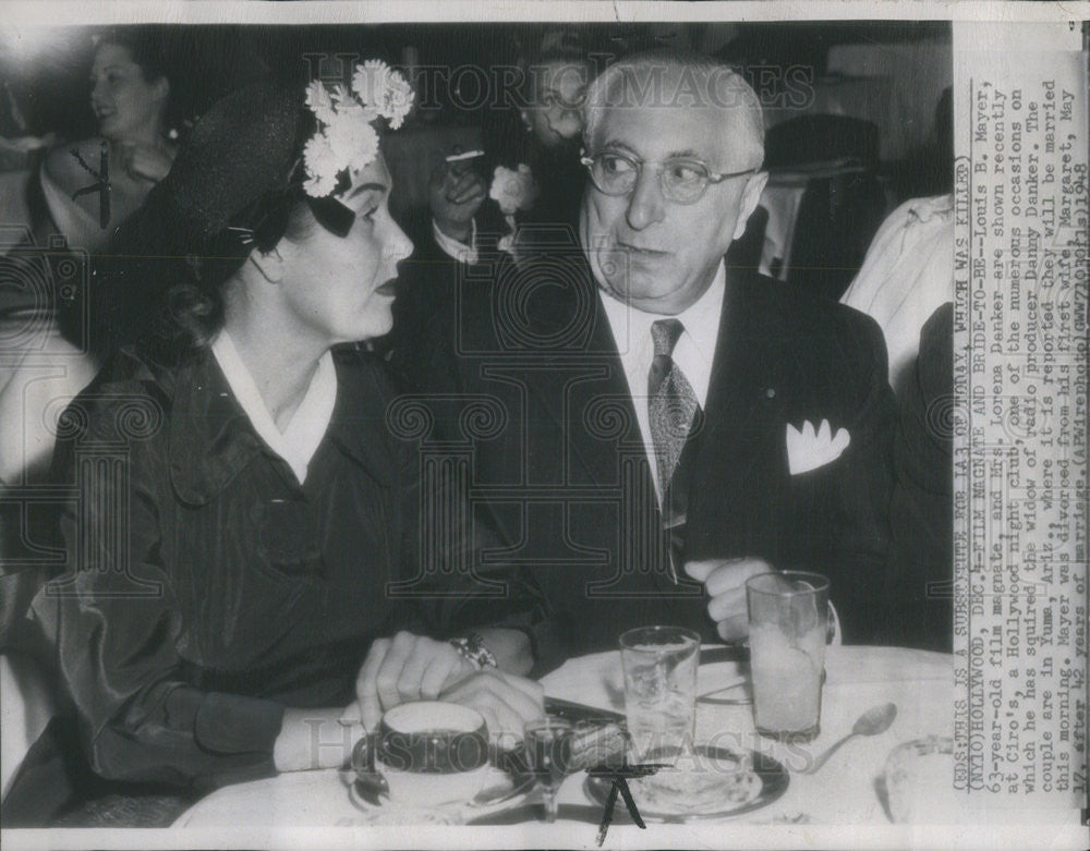 1948 Press Photo Film Magnate Louis Mayer Lorena Danker Marriage Ciro Hollywood - Historic Images