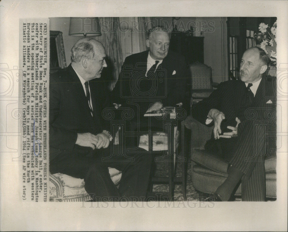 1964 Press Photo Joseph Luns Netherlands Foreign Minister meet Dean Rusk - Historic Images