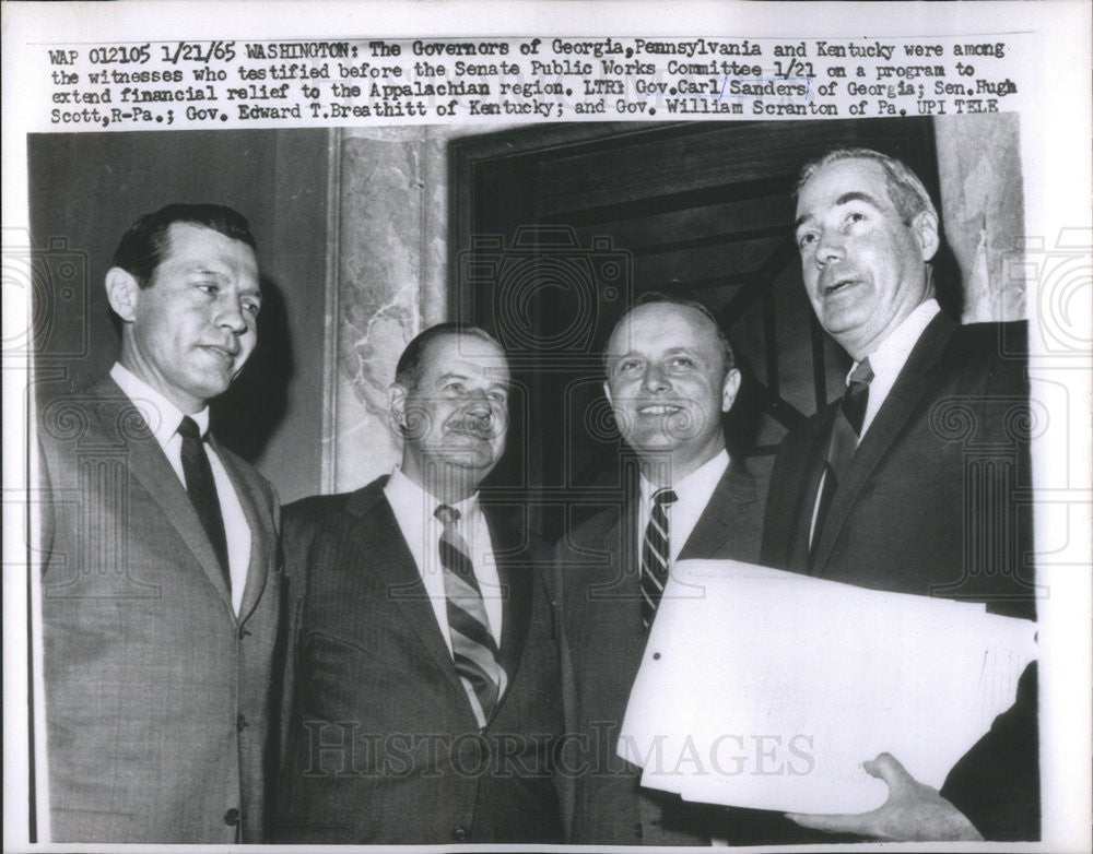 1965 Press Photo Carl Edward Sanders Georgia Governor With Hugh Scott Senator - Historic Images