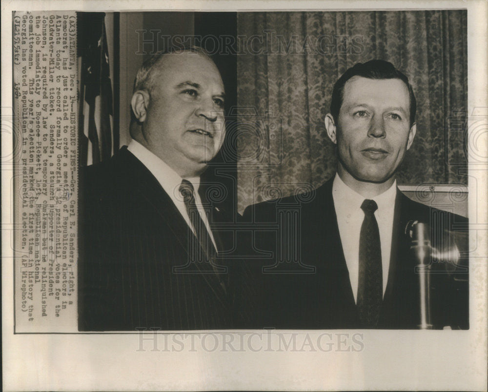 1964 Press Photo Carl Edward Sanders Georgia Governor Atlanta Republican Elector - Historic Images