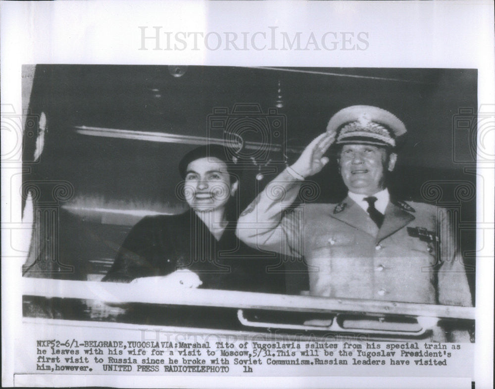 1956 Press Photo Marshal Tito Of Yugoslavia And His Wife On A Trip To Russia - Historic Images