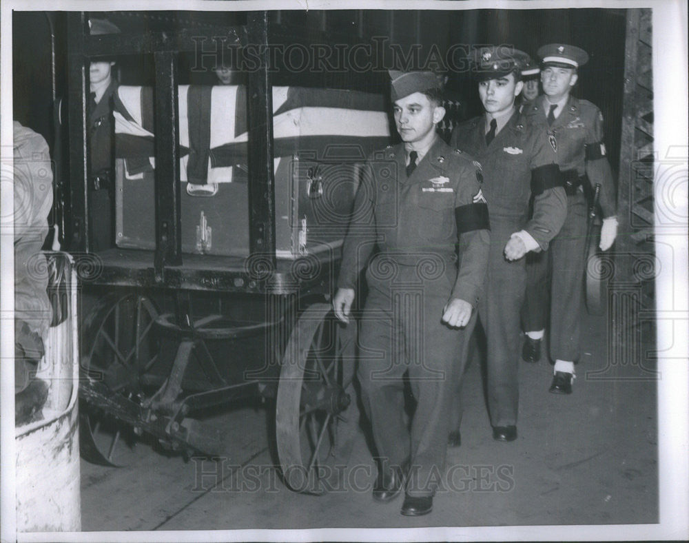 1951 Press Photo Richard &amp; Henry Needham walks besides casket of brother John - Historic Images