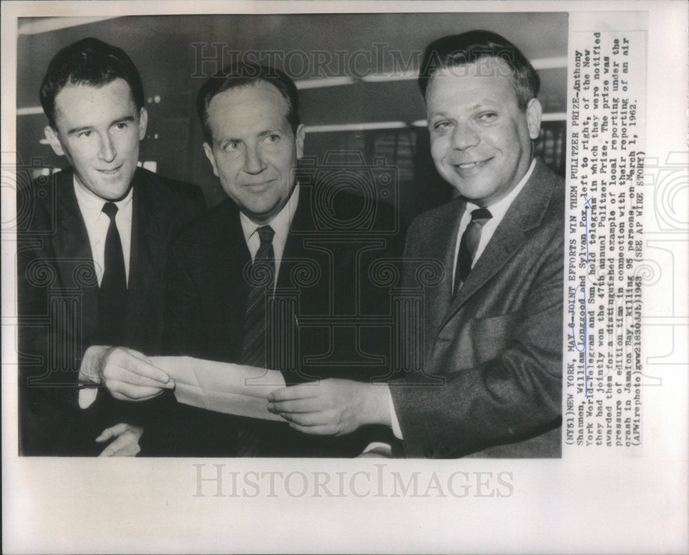 1963 Press Photo Anthony Shannon William Longgood Sylvan Fox Won Pulitzer Prize - Historic Images