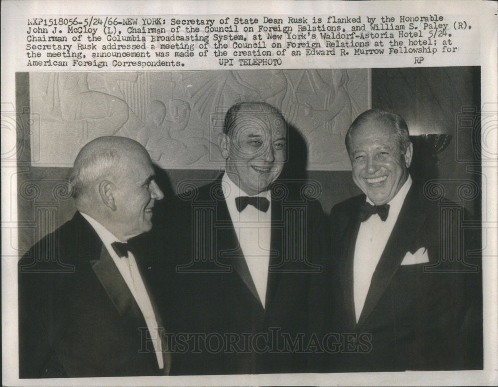 1966 Press Photo Secretary Of State Dean Rusk Honorable John J. McCloy Paley - Historic Images