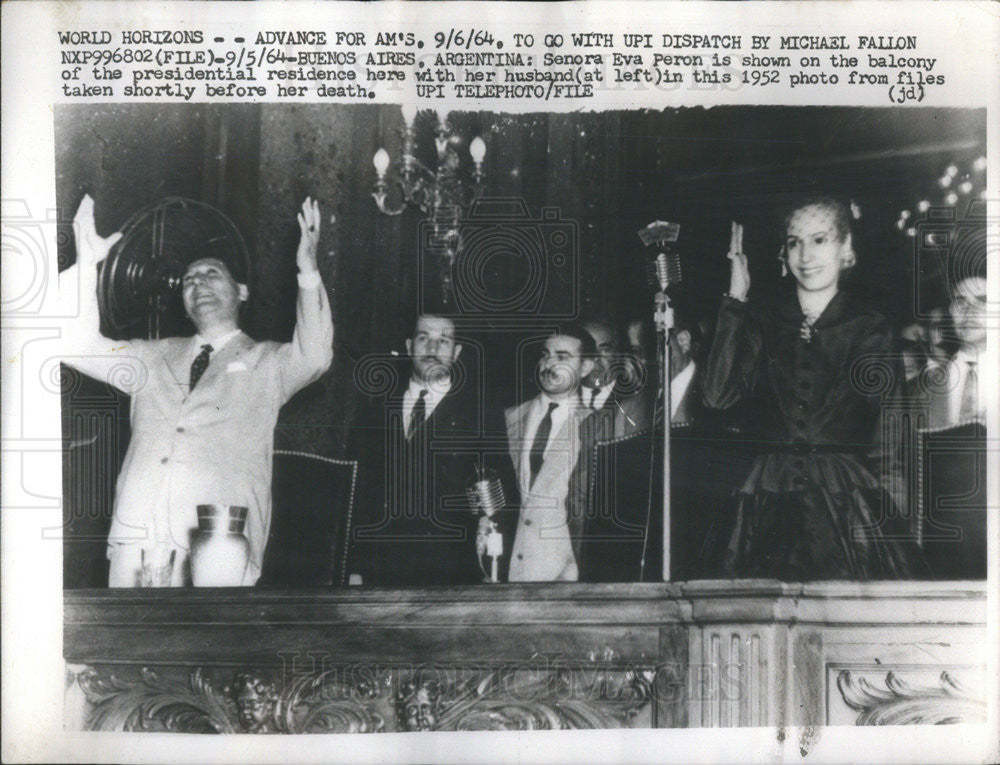 1964 Press Photo Senora Eva Peron Pictured with Husband Shortly Before Her Death - Historic Images