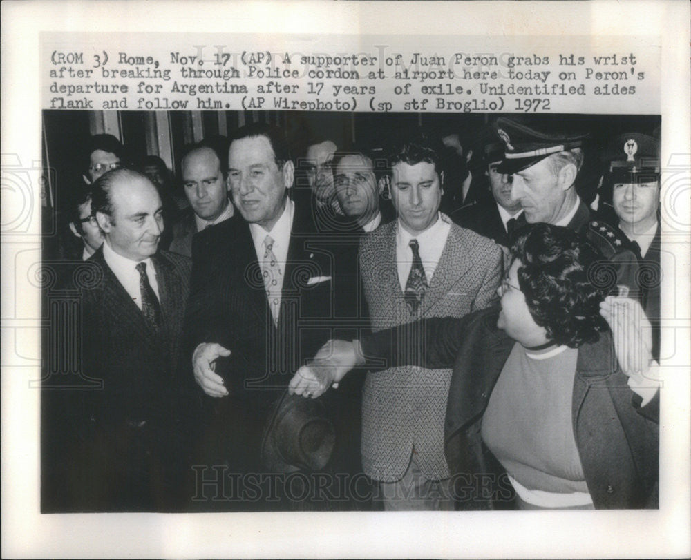 1972 Press Photo Colonel Jean Domingo Peron Presidential Campaign Argentina - Historic Images