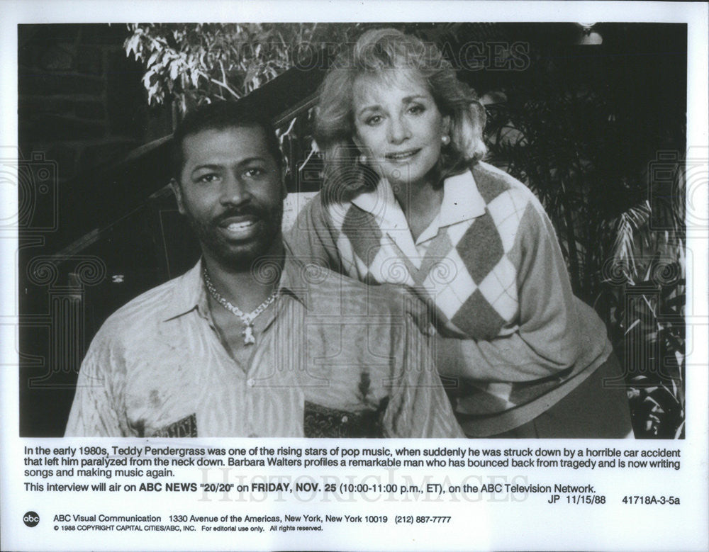 1988 Press Photo Teddy Pendergrass &amp; Barbara Walters on &quot;20/20&quot; - Historic Images