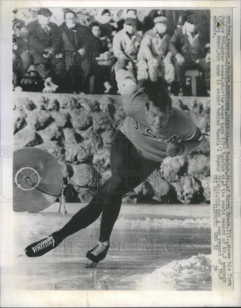 1963 Press Photo Edward Rudolph Jr.  at the 500-meter Speed-Skating - Historic Images