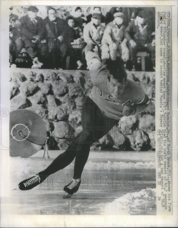 Edward Rudolph 1963 Press Photo Edward Rudolph Jr. at the 500-meter Speed-Skating ...