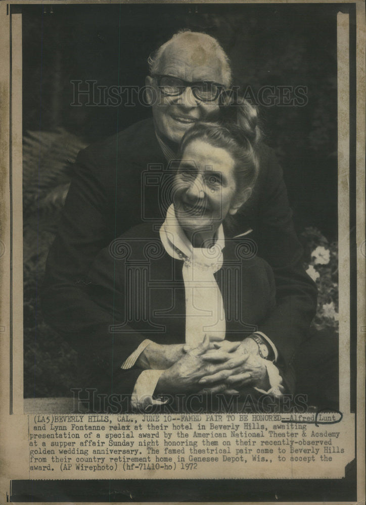 1972 Press Photo Alfred Lunt Lynn Fontanne award - Historic Images