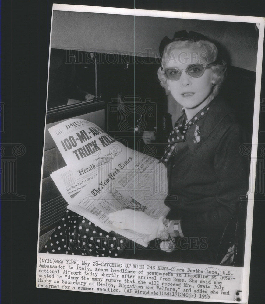 1955 Press Photo Clare Boothe Luce Italian Ambassador To The US - Historic Images