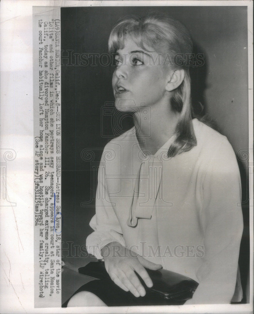 1964 Press Photo Actress Sue Lyon In Court To Divorce Hampton Fancher III - Historic Images