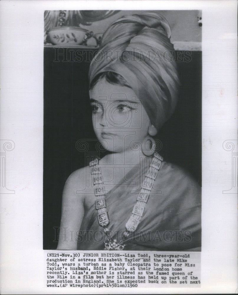 1960 Press Photo Liza Todd, Daughter of Actress Elizabeth Taylor, in a turban - Historic Images