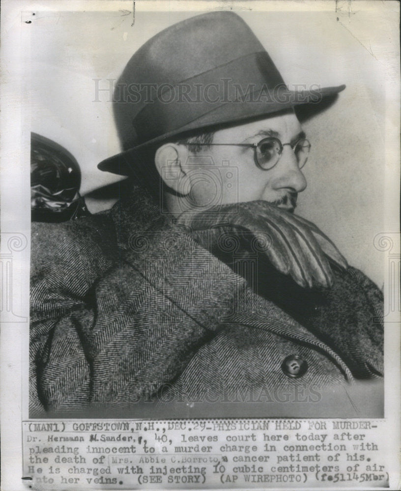 1949 Press Photo Dr Herman Sander Charged with Murder of His Patient with Cancer - Historic Images