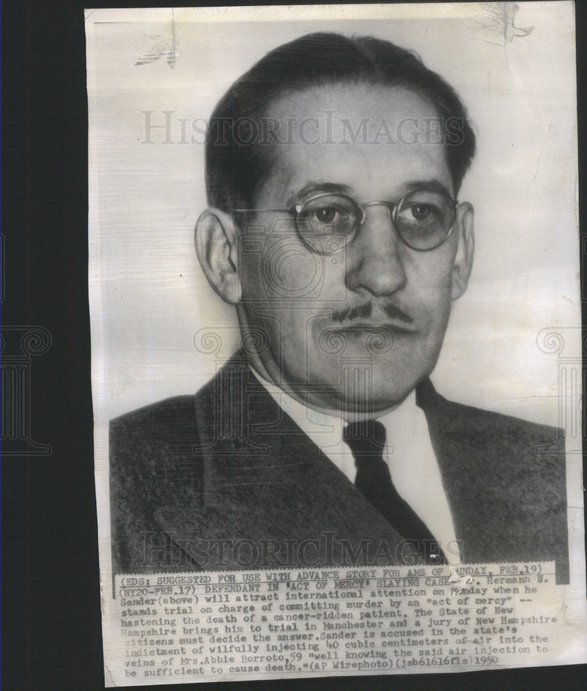 1950 Press Photo Dr Herman Sander Charged with Murder of His Patient with Cancer - Historic Images