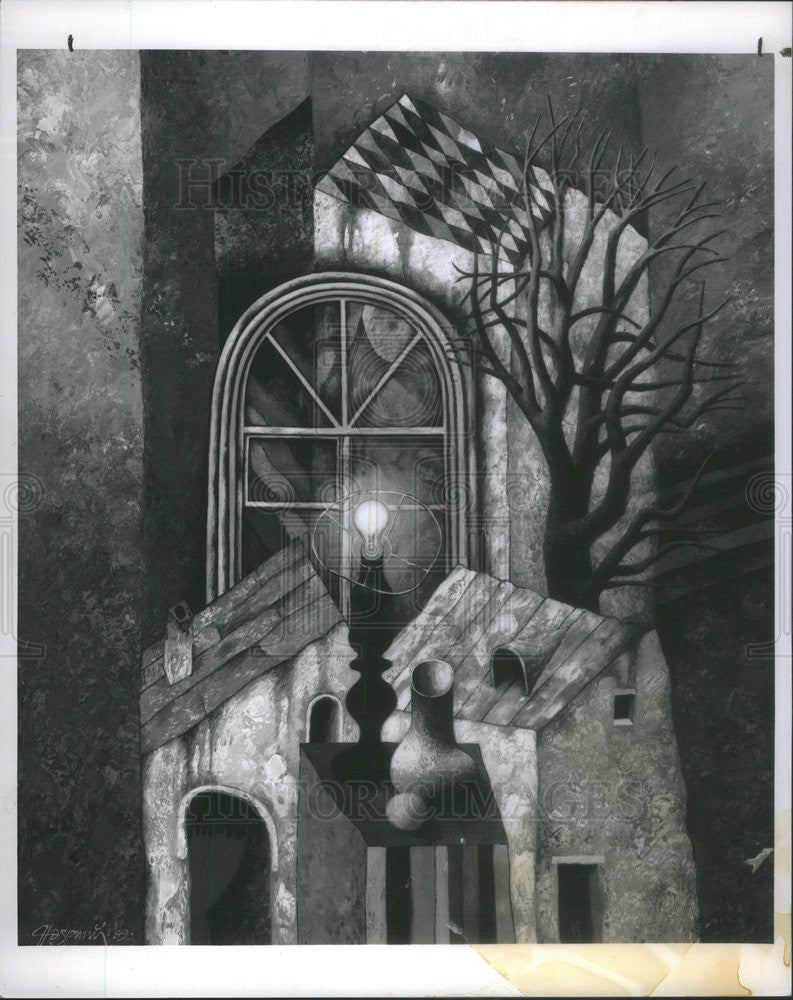 1990 Press Photo Painting at Galleria Roxolana &quot;Window&quot; by Dmytro Nahurnyi - Historic Images