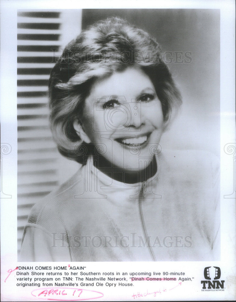 Undated Press Photo Copy Dinah Shore In &quot;Dinah Comes Home Again&quot; On TNN - Historic Images