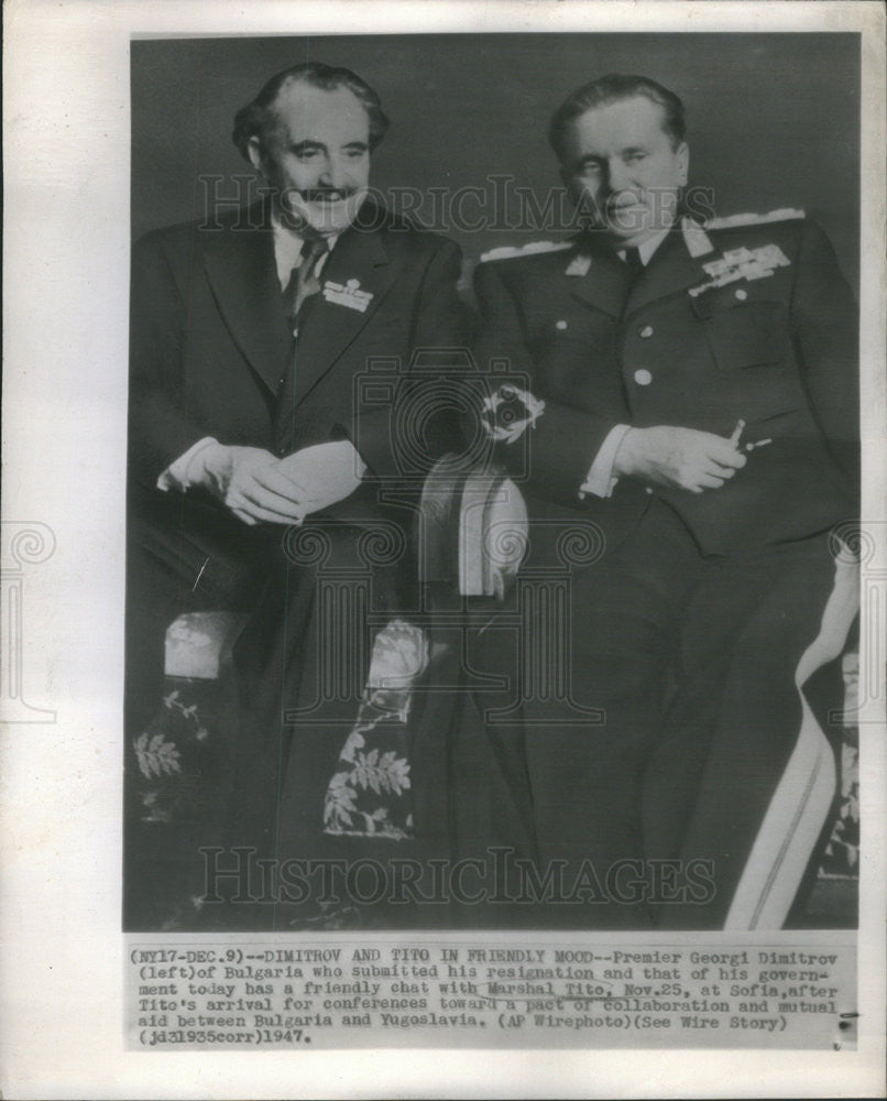 1947 Press Photo Premier Georgi Dimitrov with Marshal Josip Broz at Bulgaria - Historic Images