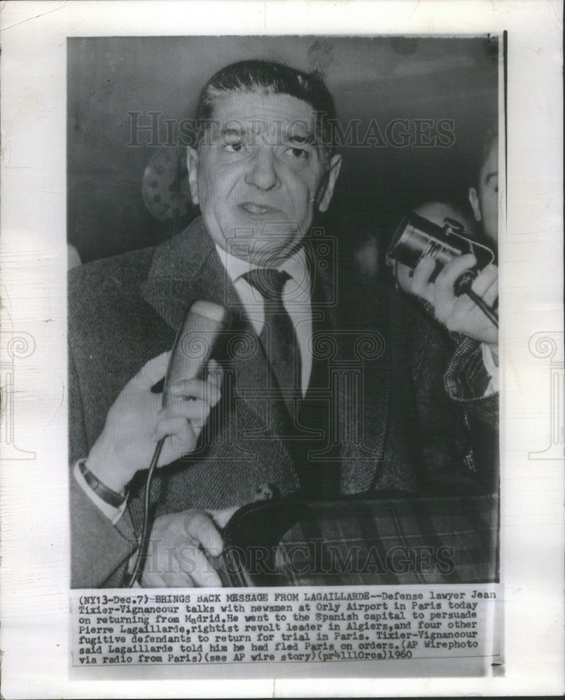 1960 Press Photo Defense Lawyer Jean Tixier-Vignancour For Pierre Lagaillarde - Historic Images