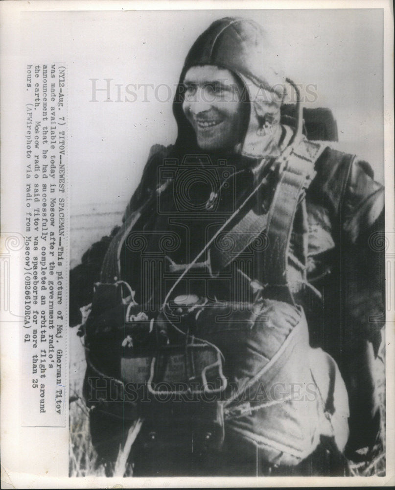1961 Press Photo Major Gherman Titov Completes Russia's First Orbital Flight - Historic Images