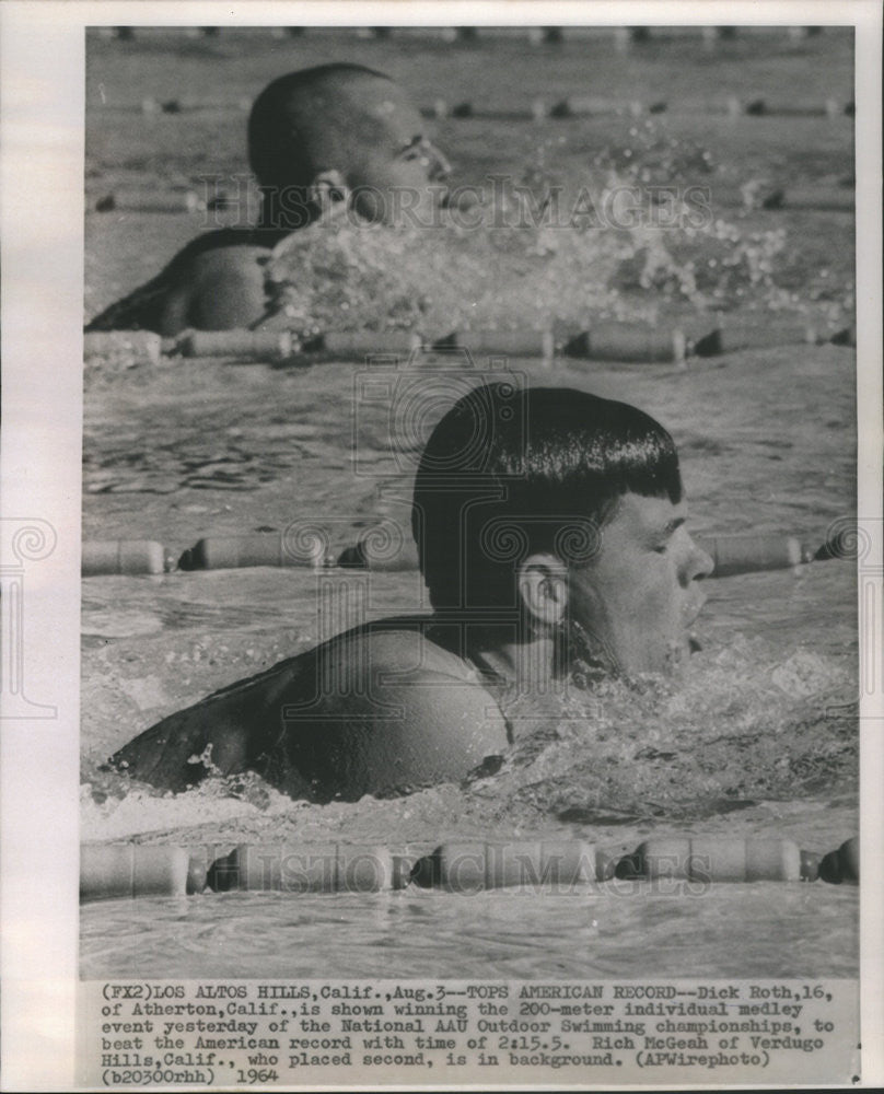 1964 Press Photo Dick Roth 16 Who Beat 200-Meter Swimming Record &amp; Rich McGeah - Historic Images