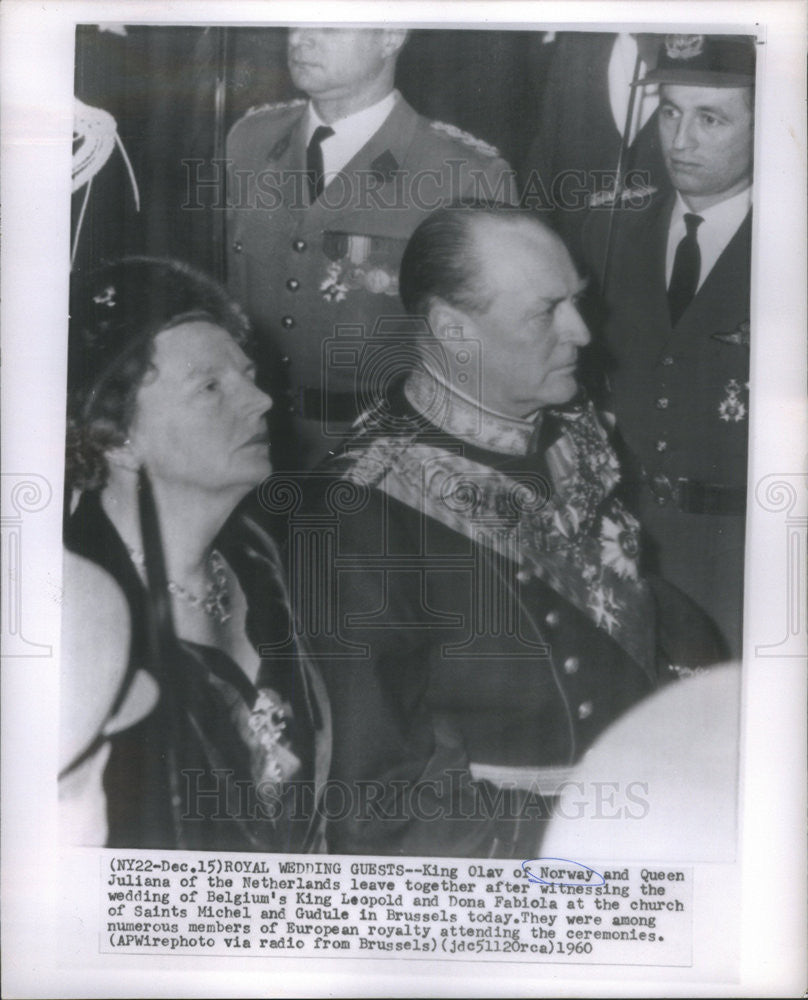 1960 Press Photo King Olay of norway &amp; Queen Juliana of the Netherlalnds - Historic Images