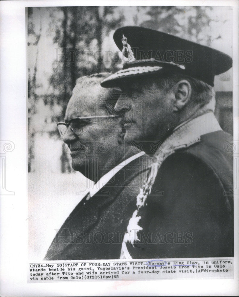 1965 Press Photo King Olay of Norway &amp; Yugoslavia&#39;s President Jossip Broz Tito - Historic Images
