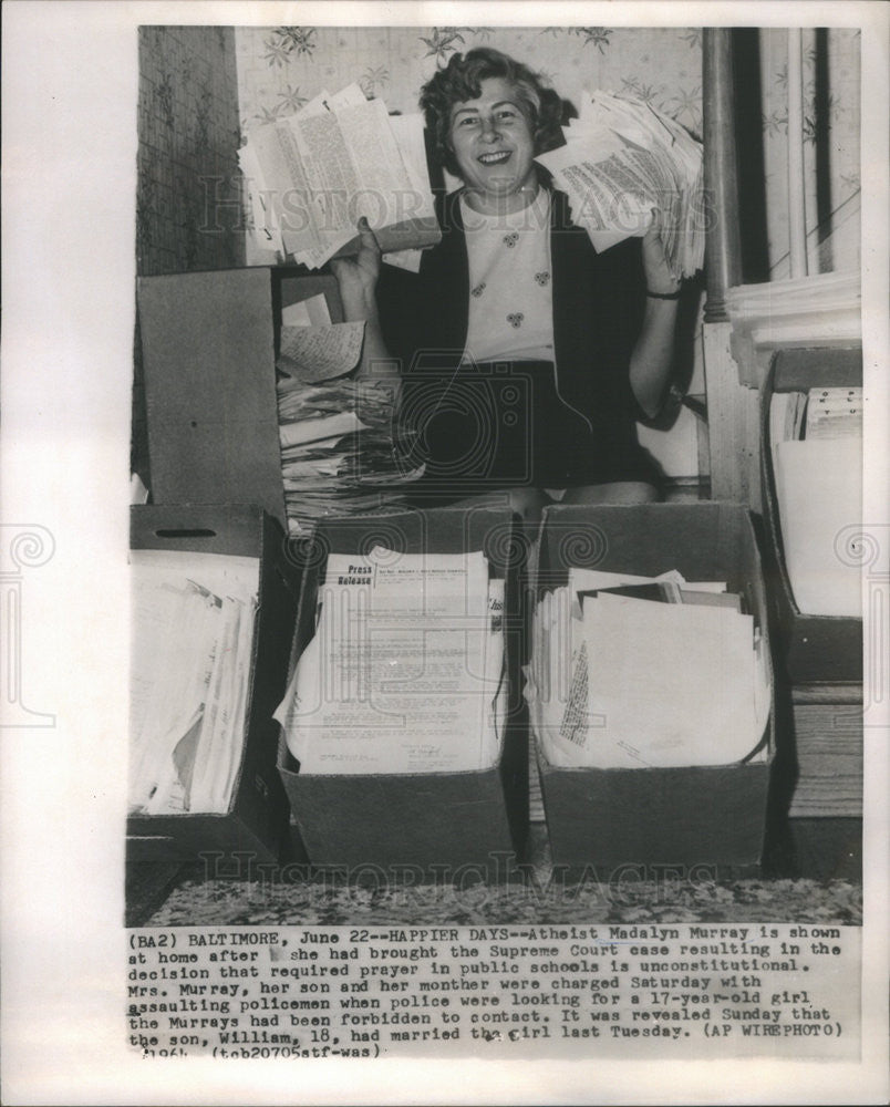 1964 Press Photo  Mrs Madalyn Murray Atheist at Her Home in Baltimore - Historic Images